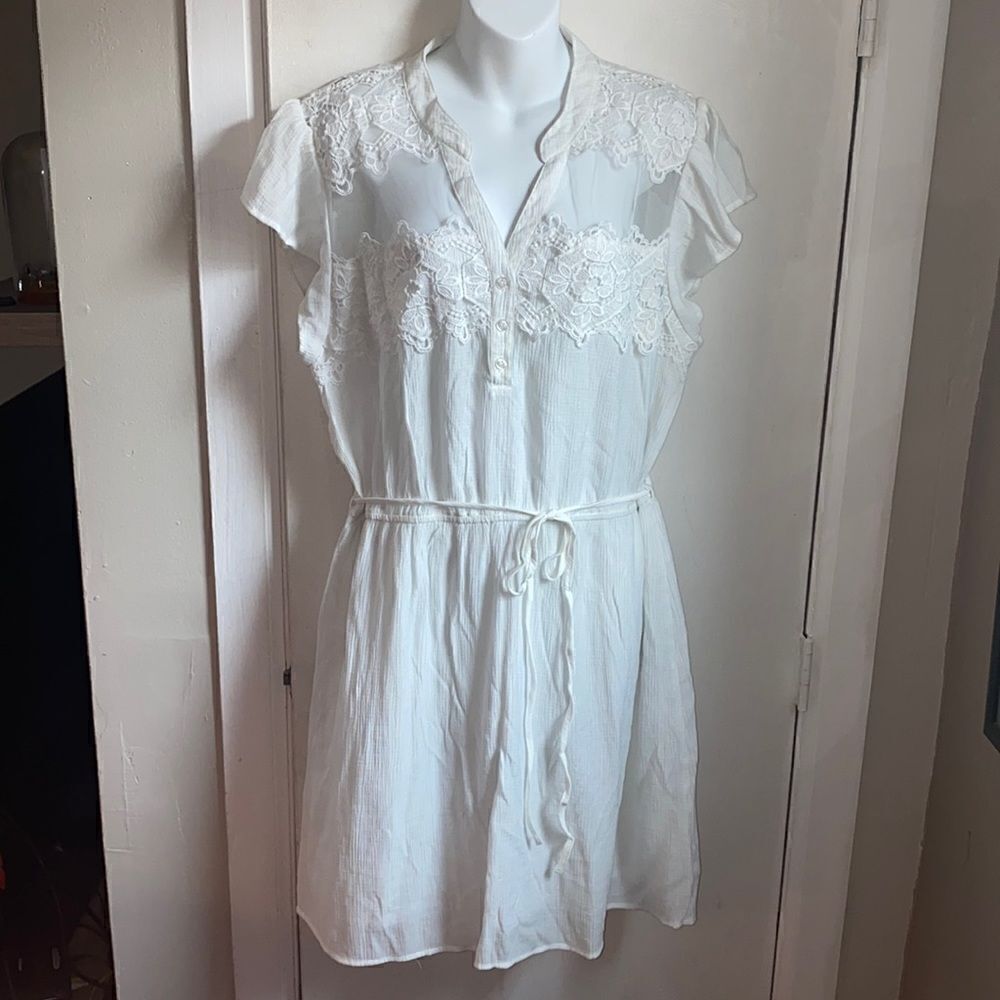 PERCH By Blu Pepper White Lace Embroidered Dress-3X